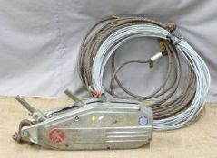 'Griphoist' 3.2 ton winch with wire rope and D end together with a coil of smaller diameter wire