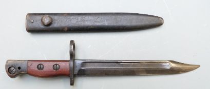 British No5 pattern knife bayonet stamped WS to ricasso, with large muzzle ring, 20cm 'bowie'