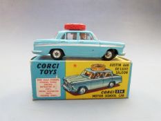Corgi Toys diecast model Austin A60 De Luxe Saloon Corgi Motor School Car, with pale blue body,