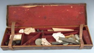 Leather and brass bound shotgun case with fitted interior, 82.5x23x8.5cm.