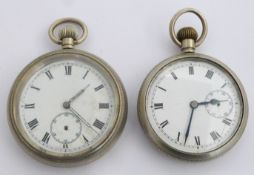 Two British Railways Midland region keyless winding open faced pocket watches, both with