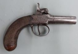 Unnamed percussion hammer action pocket or muff pistol with engraved lock, hammer and top strap,
