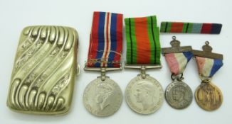 WWII War Medal and Defence Medal together with unrelated medal ribbon, commemorative Coronation