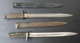 Two German Ersatz all steel bayonets, 31cm & 32cm fullered blades, with scabbards