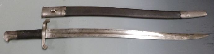 British 1856/58 pattern sword bayonet, stamped Mole to 57.5cm fullered yataghan blade, with scabbard