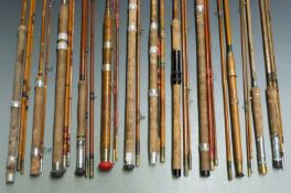 A large collection of cane fishing rods including Hardy Mitre, anonymous split cane fly rods etc