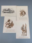 Attributed to Richard Ziegler (1891-1992) set of five military interest cartoon sketches in folder