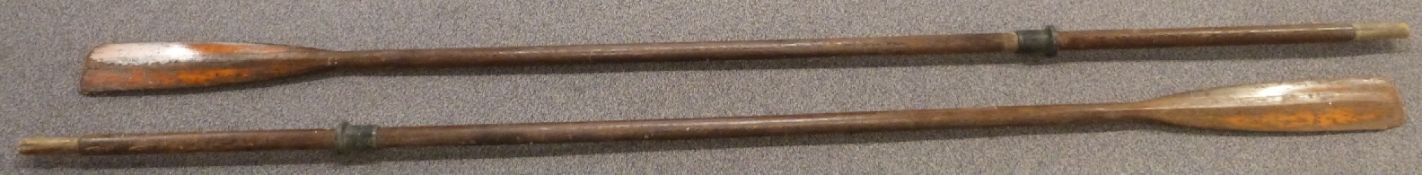 A large pair of stained pitch pine or ash oars, L3m
