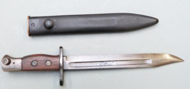 British No8 pattern knife bayonet with shaped wooden grips, 20cm fullered 'bowie' style blade and