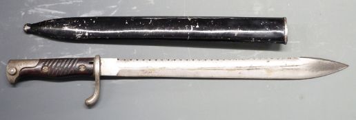 German 1898/05 pattern sawback bayonet, later type with trimmed muzzle ring and flashguard, some