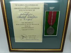 Two German medals comprising a WWII Eastern Front example and a WWI Veterans Medal, both mounted and