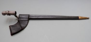 American 1873 pattern socket bayonet stamped US to 45.5cm blade, with scabbard and integral frog