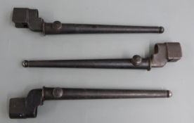 Three British No4 Mk2 spike bayonets with 20cm blades and scabbards