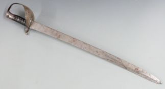 Royal Navy 1859 first pattern cutlass bayonet with ribbed grip, bowl guard and 68cm blade