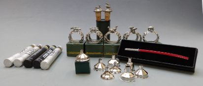 Ten napkin rings with hunting dog finials, samurai sword paper knife, 'Cuba' cigar scent bottles etc