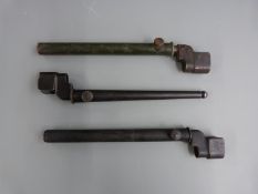 Three British No4 Mk2 spike bayonets with 20cm blades and scabbards
