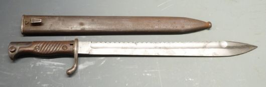 German 1898/05 pattern sawback bayonet, later type with trimmed muzzle ring and flashguard, some