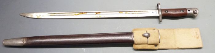 British 1907 pattern sword bayonet, some clear stamps, Wilkinson to 43cm fullered blade, with