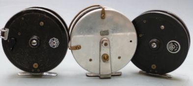 Three Allcocks centrepin fishing reels including Aerial and Aerial Match