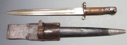 British 1903 pattern sword bayonet with grip plates secured by two screws, with oil hole in