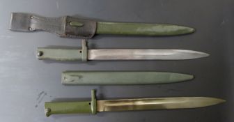 Two German 88/98 pattern Ersatz all steel bayonets, both with 31cm fullered blades and scabbards,