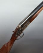 Arizaga 12 bore sidelock side by side shotgun with border engraved locks, trigger guard underside
