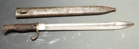 German 1898/05 pattern sawback bayonet, later type with trimmed muzzle ring and flashguard, some