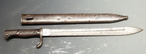 German 1898/05 pattern sawback bayonet, later type with trimmed muzzle ring and flashguard, some
