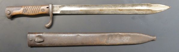 German 1898/05 pattern bayonet later type with muzzle ring trimmed and flashguard, clear stamps,
