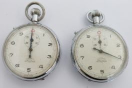 Two British Railways Western region Lemania Nero stopwatches, both with subsidiary dials, black