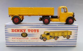 Dinky Toys diecast model Articulated Lorry with yellow cab and trailer, black trim and red hubs,