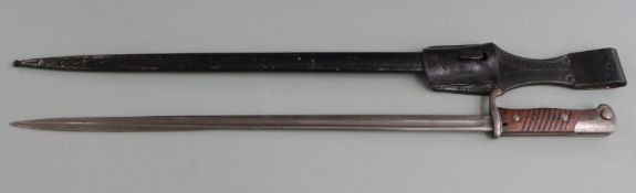 German S98 pattern bayonet with clear stamps for VC Shilling, 52cm pipeback blade, scabbard and frog