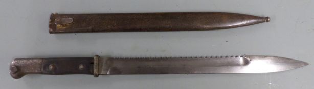 German S 1914 pattern sawback bayonet indistinctly marked Samson Werk to ricasso, with shaped wooden