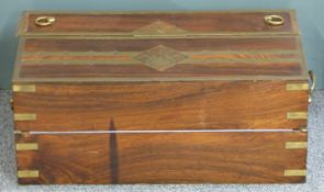 A 19thC campaign brass bound mahogany writing slope with unusual fold out action and pop up/rising