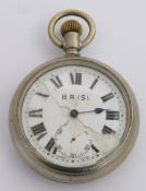 Southern Railway keyless winding open faced pocket watch with inset subsidiary seconds dial, black