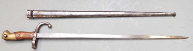 French 1874 pattern Gras bayonet with some clear stamps, downswept quillon, manufacturer's name
