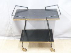 A retro double layer hostess trolley with black shelves, W68 H67cm