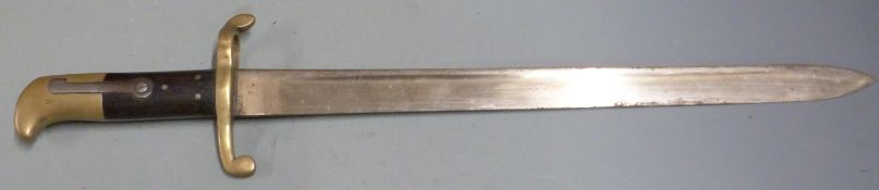British 1858 Lancaster pattern shortened bayonet with brass pommel and crosspiece and 40cm blade