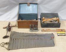 Woodworking planes including Record no 76, Eclipse 45, spoke shaves, tools, drill bits etc