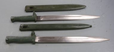 Two German 88/98 pattern Ersatz all steel bayonets, both with 30cm fullered blades and scabbards