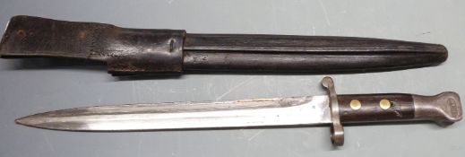 British 1888 pattern bayonet Mk1 second type with grip plates secured by two rivets, clear stamps to