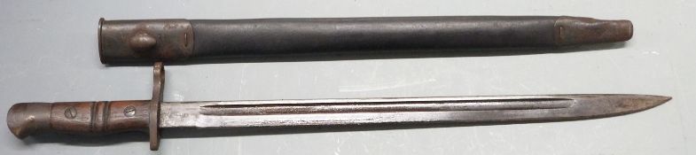 British 1913 pattern sword bayonet, with some clear stamps to ricasso, 43cm fullered blade and