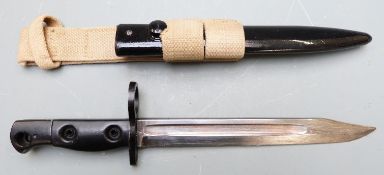 British No5 Mk1 bayonet with 20cm fullered bowie style blade, scabbard and frog