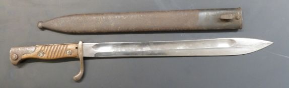German 1898/05 pattern bayonet later type with muzzle ring trimmed and flashguard, clear stamps,