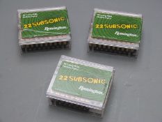 Thirty-nine Remington .22 Subsonic rifle cartridges, in original boxes. PLEASE NOTE THAT A VALID
