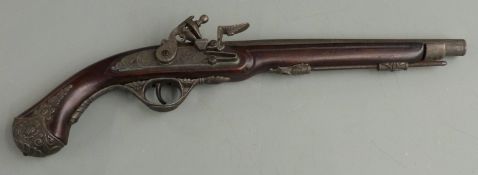 Decorative flintlock hammer action pistol with 'Kasper Deinkells Virecht' marked to the lock, ornate