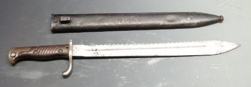 German 1898/05 pattern sawback bayonet, early type with part muzzle ring and no flashguard, some