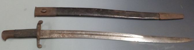 British 1856/58 pattern sword bayonet, 58cm fullered yataghan blade, with scabbard