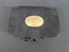 America Civil War era cartridge pouch holder with US brass badge to front