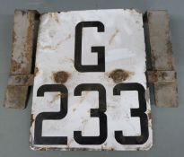 Railway signal/points enamel identification marker or sign G233, ex Gloucester station, height 33cm